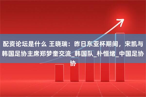 配资论坛是什么 王晓瑞：昨日东亚杯期间，宋凯与韩国足协主席郑梦奎交流_韩国队_朴恒绪_中国足协